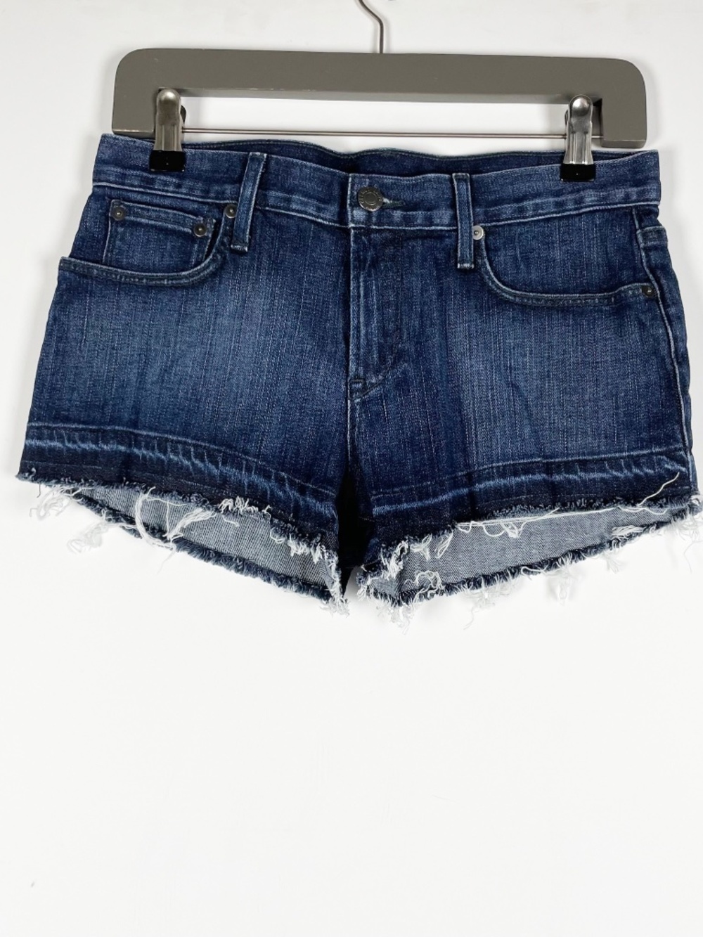 Helmut Lang Women's Cotton Stretch Distressed Cut Off Mini Jean Shorts Blue 25